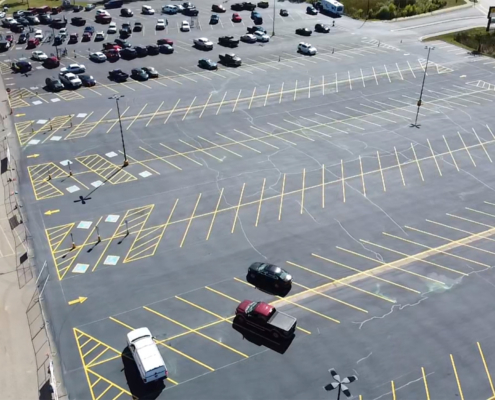 Aerial View Of Massive Painted Parking Lot